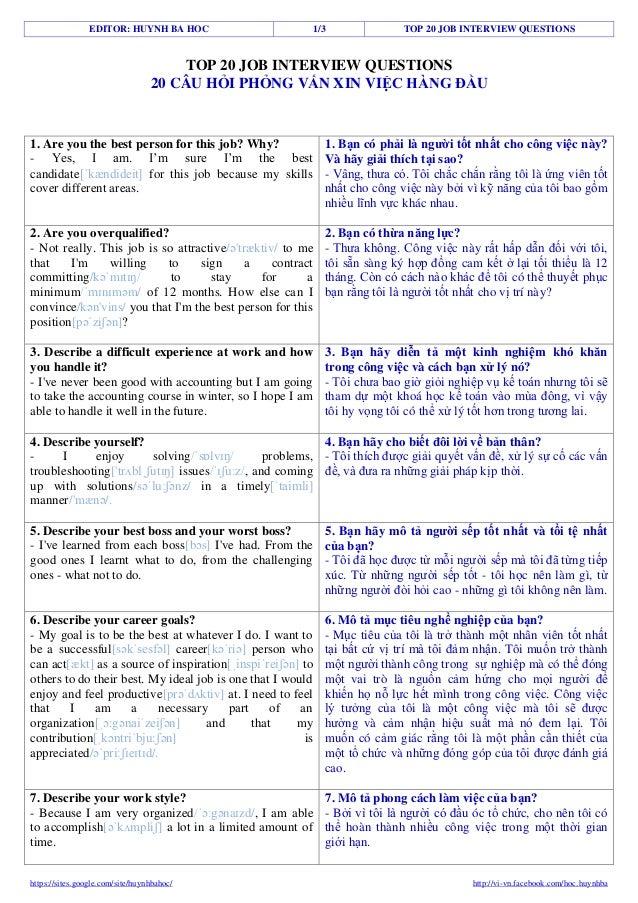 Top 20 job interview questions