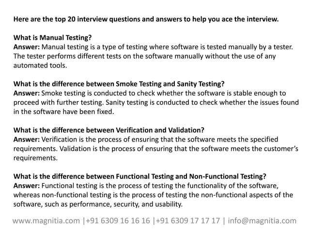 Top 20 Manual Testing Interview Questions and Answers in 2023.pptx ...