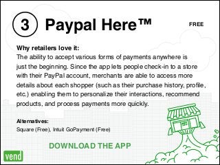 OPEN
Paypal Here™3
Why retailers love it: !
The ability to accept various forms of payments anywhere is !
just the beginni...