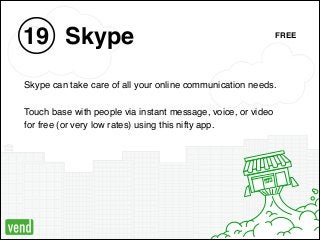 OPEN
Skype19
Skype can take care of all your online communication needs. !
!
Touch base with people via instant message, v...