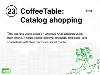 OPEN
CoffeeTable:!
Catalog shopping
23
This app lets users browse numerous retail catalogs using !
their phone. It helps p...
