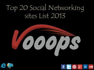 Top 20 Social Networking
sites List 2013
 