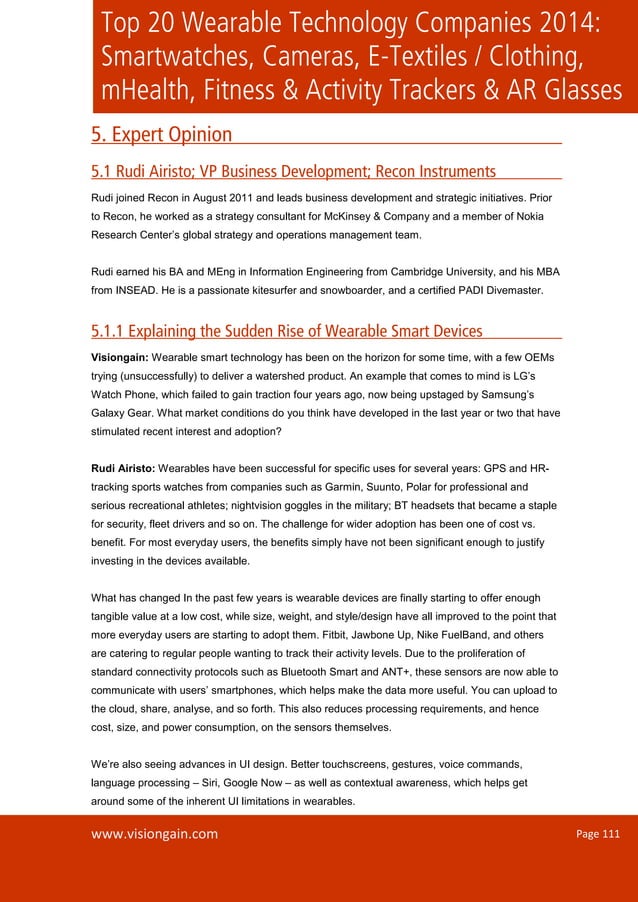 Top 20 Wearable Technology Companies 2014