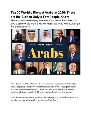 Top 20 World’s Richest Arabs of 2026_ These are the Stories Only a Few ...
