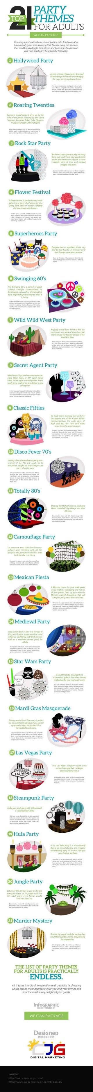 Top 21 party themes for adults (infographic)