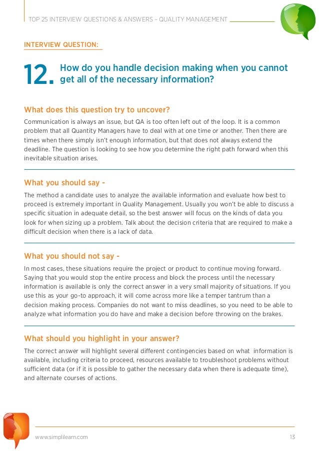 top 25 interview questions quality management how to handle interview questions