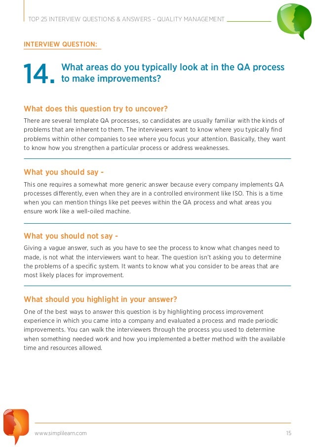 Top 25 interview questions quality management