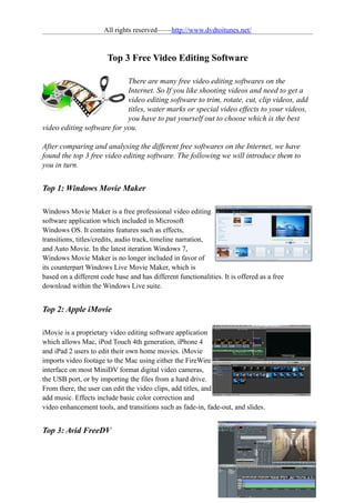 Top 3 free video editing software