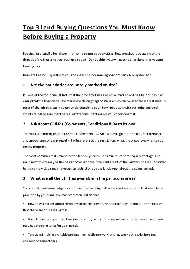 Top 3 land buying questions you must know before buying a property