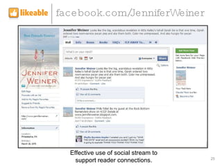 facebook.com/JenniferWeiner Effective use of social stream to support reader connections. 
