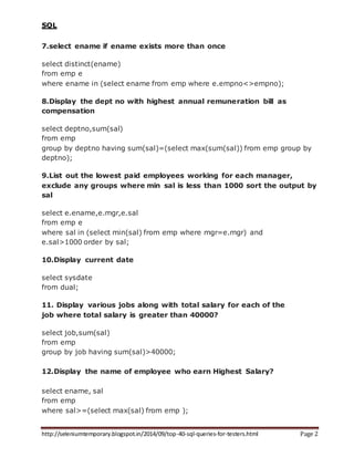 Top 40 sql queries for testers | DOCX