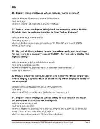 Top 40 sql queries for testers | DOCX