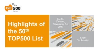 Highlights of
the 50th
TOP500 List
SC17,
Denver,
November 14,
2017
Erich
Strohmaier
 
