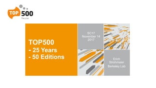 TOP500
- 25 Years
- 50 Editions
SC17
November 14
2017
Erich
Strohmaier
Berkeley Lab
 