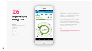 DTE Insight is an app that provides DTE Energy
customers with an Advanced Meter to discover
and improve their home energy use.
Features include: Electricity Insight – for DTE
electric customers with an Advanced Electric
Meter, this feature intuitively displays all of their
electricity consumption in a daily, weekly,
monthly, and yearly view format.
Link
https://play.google.com/store/apps/details?id=co
m.dteenergy.insight
30
Improve home
energy use
Company
DTE Energy Corporate Services
App name
DTE Insight
Country
United States
Category
Customer Self-Service
26
 