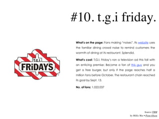 #10. t.g.i friday.
 What’s on the page: Fans making “noises”. Its website uses
 the familiar dining crowd noise to remind ...