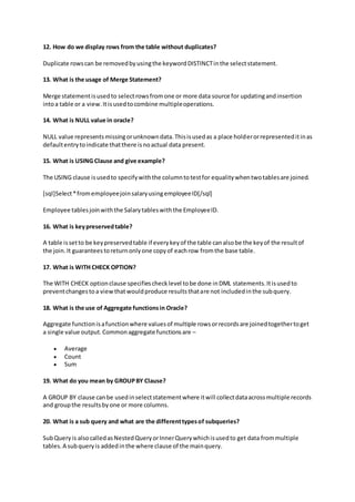 Top 50 oracle interview questions and answers | DOCX
