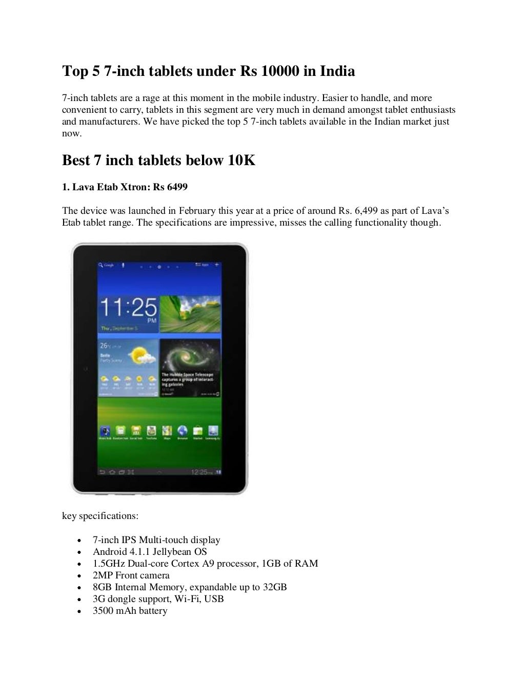 Top 5 7 inch tablets under rs 10000 in india