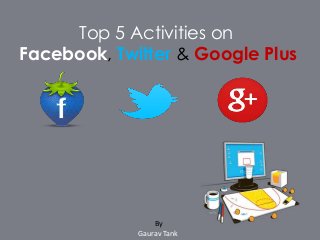 Top 5 Activities on
Facebook, Twitter & Google Plus
By
Gaurav Tank
 
