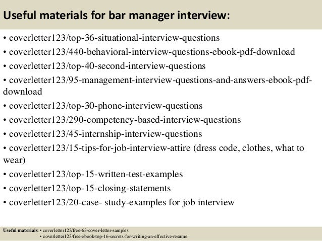 bar manager cover letter