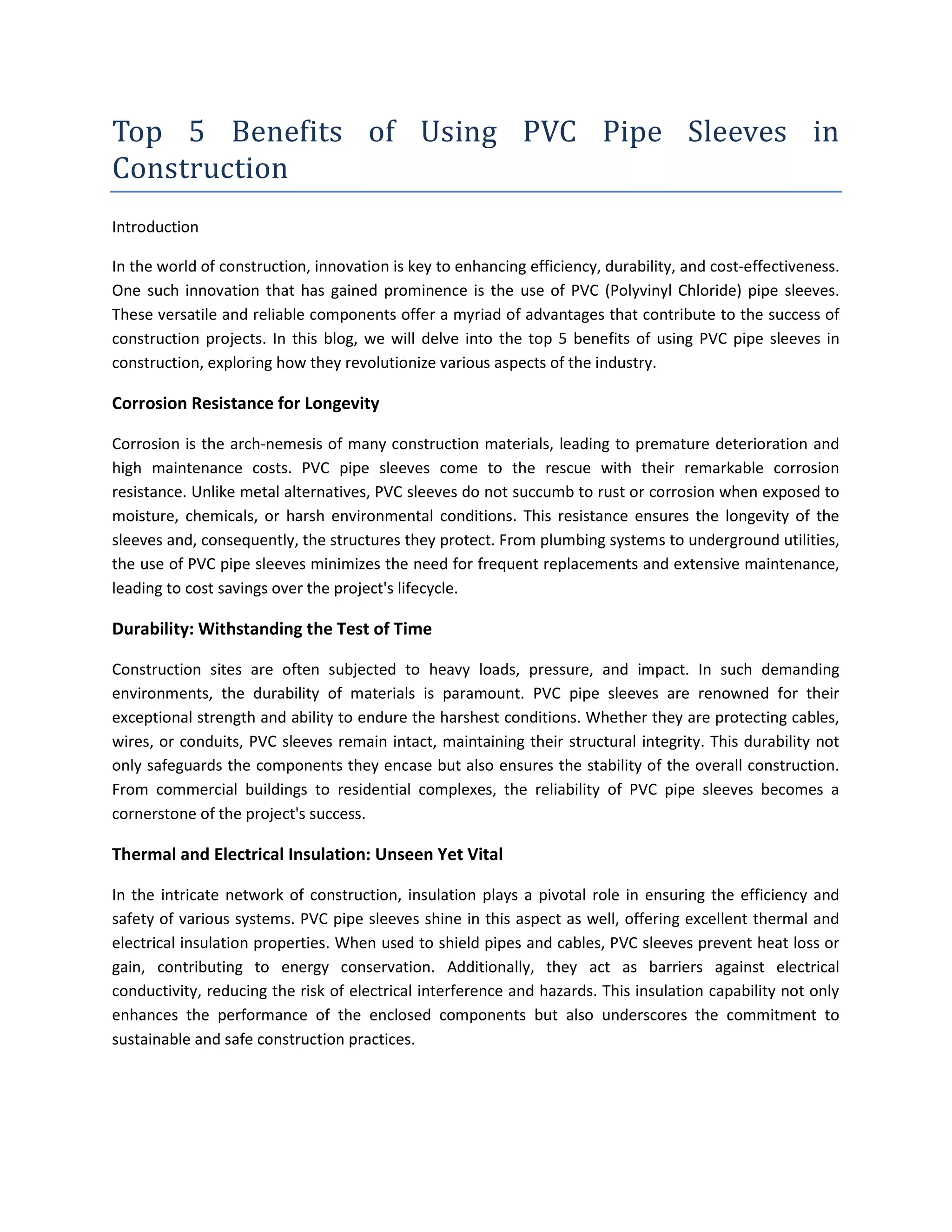 Top 5 Benefits of Using PVC Pipe Sleeves in Construction PDF