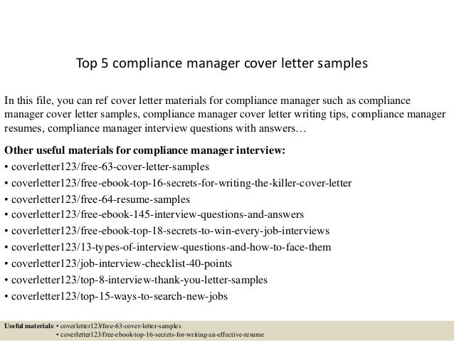 Top 5 compliance manager cover letter samples