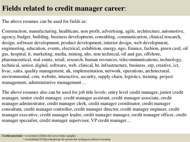 credit manager resume the letter