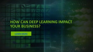 HOW CAN DEEP LEARNING IMPACT
YOUR BUSINESS?
LEARN MORE
 