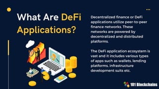 What Are DeFi
Applications?
Decentralized finance or DeFi
applications utilize peer-to-peer
finance networks. These
networ...