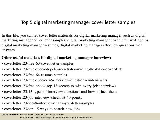 Top 5 digital marketing manager cover letter samples