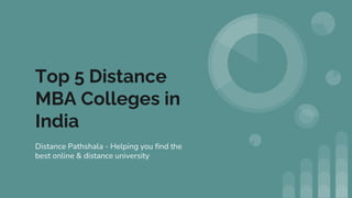 Top 5 Distance
MBA Colleges in
India
Distance Pathshala - Helping you find the
best online & distance university
 