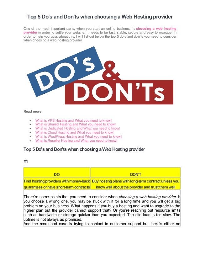 Top 5 Do S And Dont S When Choosing A Web Hosting Provider Images, Photos, Reviews