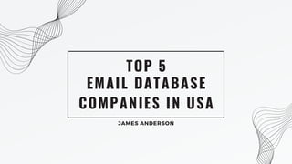 EMAIL DATABASE
COMPANIES IN USA
TOP 5
JAMES ANDERSON
 