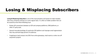 ELITESEM.COM CONFIDENTIAL | 34
Losing & Misplacing Subscribers
Losing & Misplacing Subscribers is one of the most prevalen...