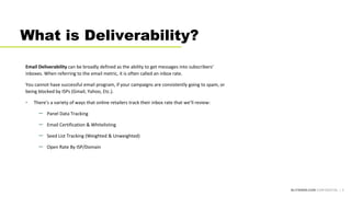 ELITESEM.COM CONFIDENTIAL | 5
What is Deliverability?
Email Deliverability can be broadly defined as the ability to get me...