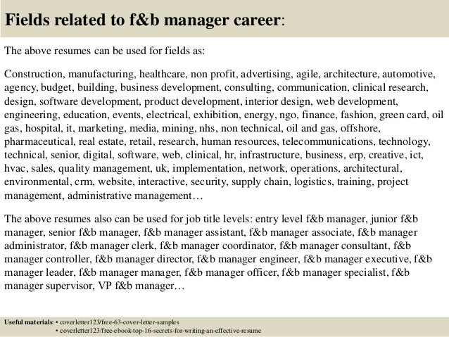 cover letter for f b manager