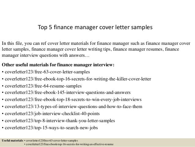 Cover letter sample financial manager