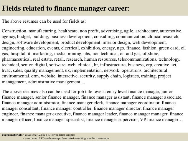Cover letter finance manager sample