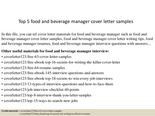 Sample cover letter for food and beverage