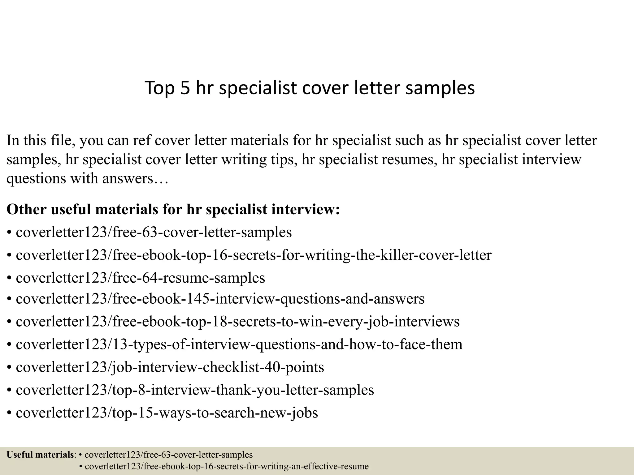 Top 5 hr specialist cover letter samples | PPT