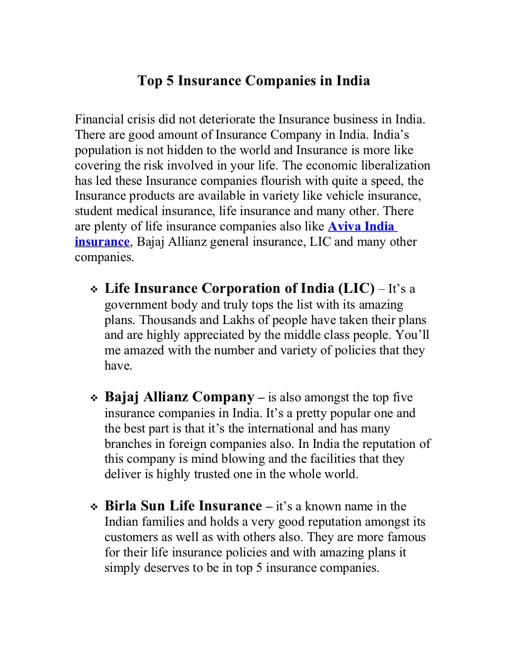 Top 5 Insurance Company In India
