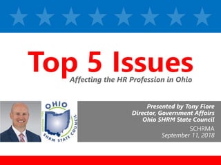 z
Presented by Tony Fiore
Director, Government Affairs
Ohio SHRM State Council
SCHRMA
September 11, 2018
Affecting the HR Profession in Ohio
 