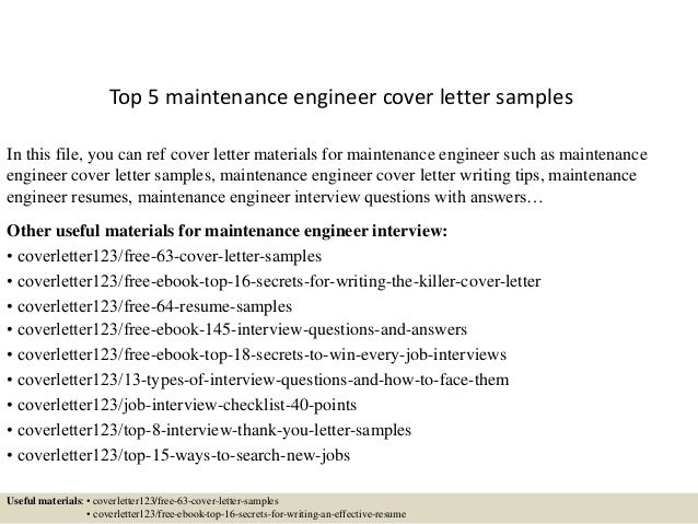 maintenance cover letter sample