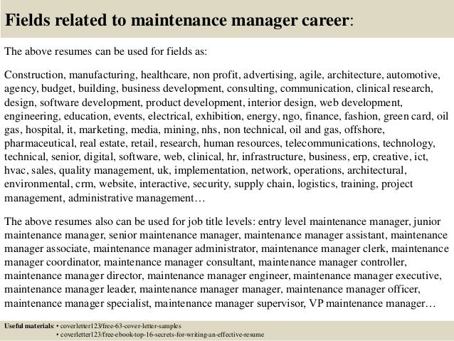 Maintenance manager resume cover letter