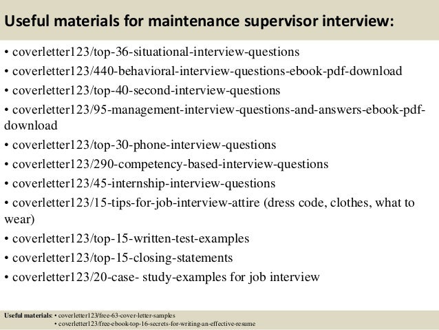 Maintenance supervisor cover letter sample