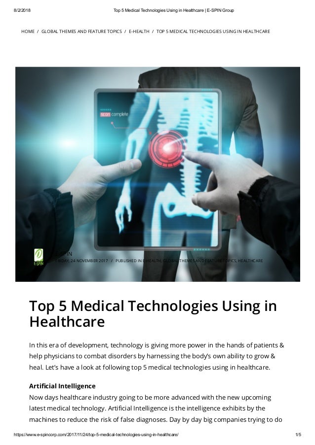 Top 5 medical technologies using in healthcare