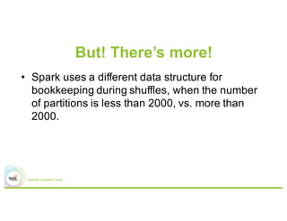 But, how many partitions should I
have?
•  Rule of thumb is around 128 MB per partition
 