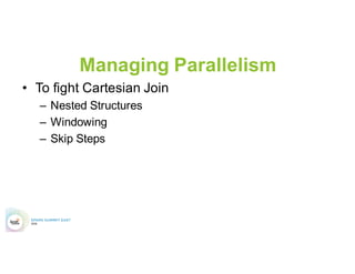 Mistake – Skew : Isolated Map Join
•  Filter Out Isolated Keys and use Map Join/
Aggregate on those
•  And normal reduce on the rest of the data
•  This can remove a large amount of data being
shuffled
Data Source Filter Normal
Keys
From Isolated
Keys
Reduce
By Normal Key
Union to
Results
Map Join
For Isolated
Keys
 
