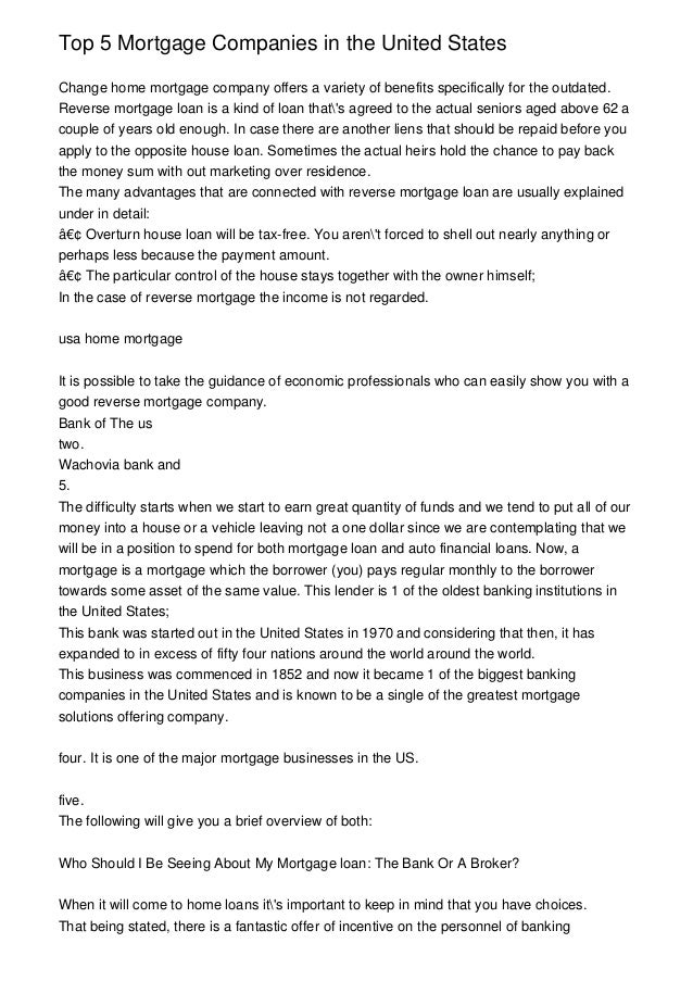 Top 5 Mortgage Companies in the United States