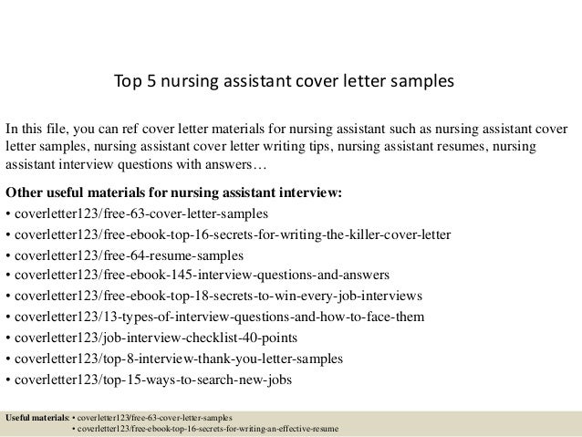 Nurse assistant cover letter samples